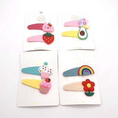 China 2pcs/set Fashion Cute Lovely Hairpins For Kids Flower Avocado Ice Cream Bunny Strawberry Rainbow Shaped Girls Hair Clips for sale