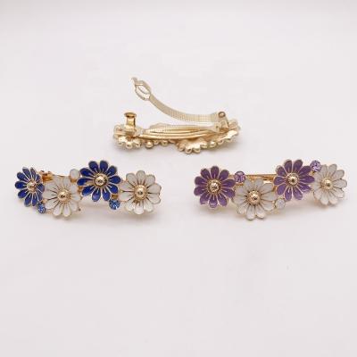 China Fashion 6cm Ponytail Holder Metal Spring Hair Clip Enamel Flower Hair Barrette for sale