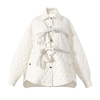 China Chinese Style Breathable Winter Shining Diamond Plate Button Coat With Bow Jacket Jackets for sale