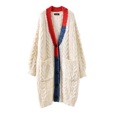 China 2020 Autumn Winter Thick Knit Sweater Long V-Neck Mid Length Loose Jacket Sweater Cardigan QUICK DRY For Women for sale