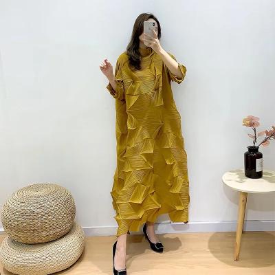 China Summer New Style Breathable RTS Collar Trumpet Sleeve Diagonal Short Dresses Women Cute Yellow Dress for sale