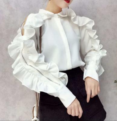 China Fashion New Products Breathable Women Sleeve Long White Blouse Zipper Ruffle Shirt Ladies Shirts for sale