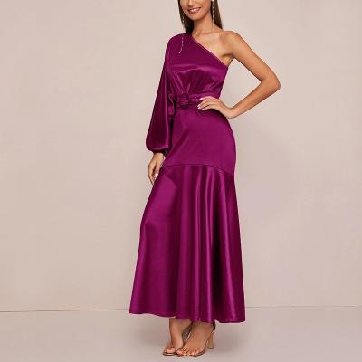 China Anti-wrinkle satin one shoulder evening club women dress ladies dresses for sale