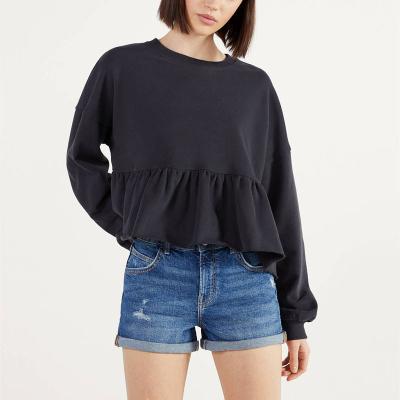 China Women Breathable Wholesale Breathable Sleeve Sweatshirt Black Sweatshirt For Ladies for sale