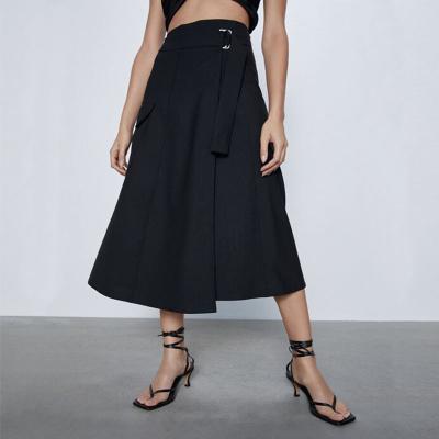 China New Workable Hot Selling Calf Length Black Skirt Lady Office Lady Skirt For Women for sale