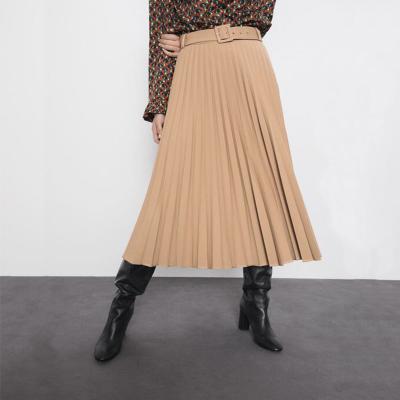 China New Style Sustainable Fashion Women Beige Mid Calf Skirts for sale