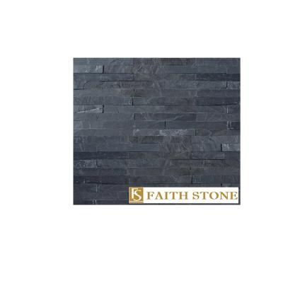 China Modern Natual Black Quartzite Ledger Stone Exterior Wall Cladding Panel for sale