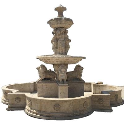 China Durable and artistic outdoor large marble water fountain garden decoration large travertine sculpture pond stone fountains for sale for sale