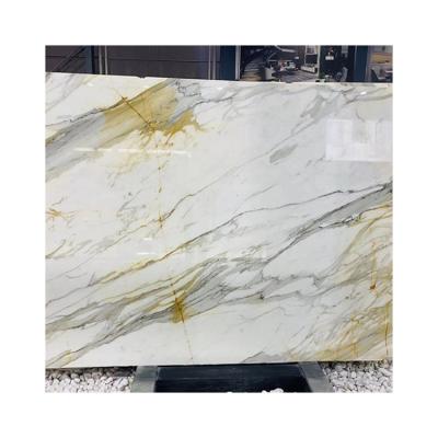 China Modern Calacatta White Marble Borghini Paonazzo Calcutta Carrara Oro Gold Veins Large Slab Floor Tile for sale