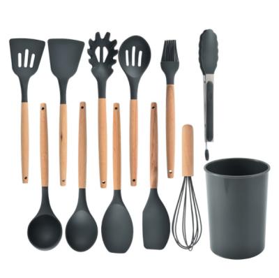 China Viable Suppliers Customized Organizer 12 Pieces Cooking Spatula Handle Silicone Kitchen Utensils Accessories Rubber Wood Tools for sale