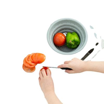 China Viable Kitchen Sink Drain Basket Multifunctional Foldable Vegetable Washing Cutting Board for sale