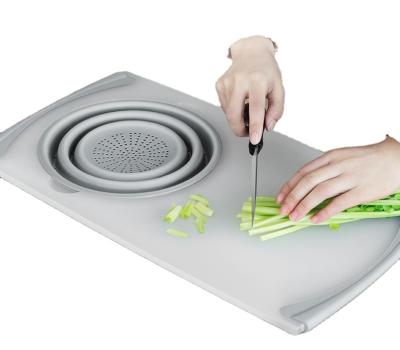 China Sustainable Stain Sink Cutting Board Household Multifunctional Folding Vegetable Chop And Drain Basket for sale