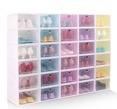 China Modern Thickened Transparent Type Storage Box Household Goods Shoe Rack Set Clamshell Drawer Plastic Shoe Box for sale