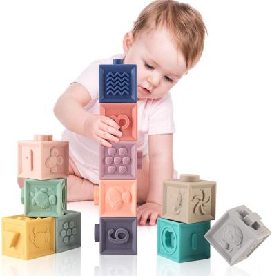 China Eco-Friendly Soft Baby Teethers Toy Educational Squeeze Play Toys Building Blocks Baby Toys Stacking Cube Baby Soft Blocks for sale