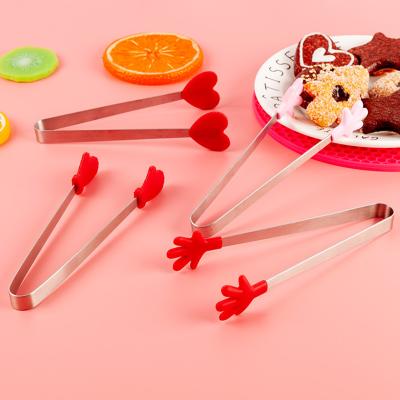 China Viable Silicone Mini Food Tongs 5Inch Hand Shape Food Serving Ice Cube Fruit Sugar Barbecue Tongs Kid For Colorful Small Food Tongs for sale