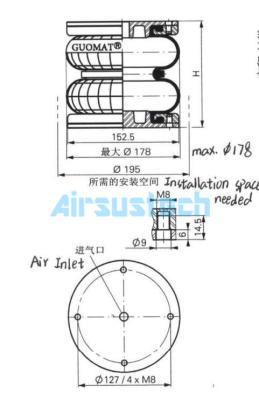 China 115MM Stroke Air Bellow Norgren PM/31062 Convoluted Air Spring Dunlop 6''×2 zu verkaufen