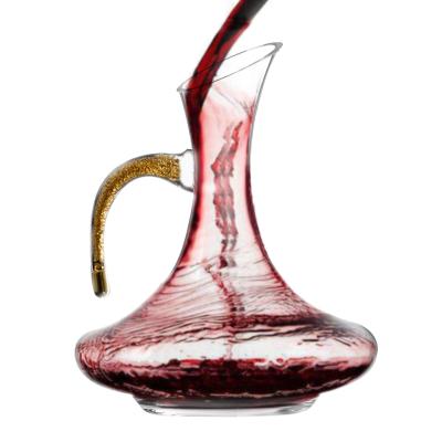 China NO Supplier Lead Free Crystal Glass Wine Decanter Rotating Wine Decanter Glass With Gold Foil Inlaid Handle Party Wedding Home for sale