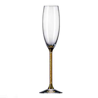 China New Classic/Postmodern Manufacturer Luxury Personalized 24K Gold Foil Filled Stem Crystal Champagne Glasses Clear For Wedding Party for sale