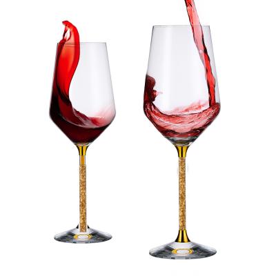 China No Cut Non Slip Base Multi-sided Round Gold Foil Crystal Luxury Wine Cup Glass Set For Wedding for sale