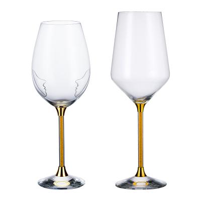 China New Transparent Box of Crystal Gold Stem Gift Set Classic/Postmodern Wine Glasses Wholesale Goods for sale