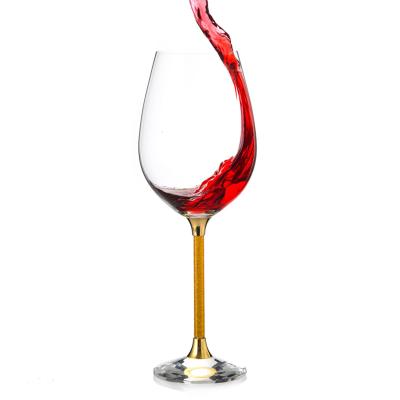 China New Rod Base Crystal Infused Banquet Drinking Glass Red Wine Classic Classic/Postmodern Golden Cup for sale