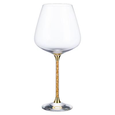 China No Stem Clear Durable Crystal Base Burgundy Outdoor Luxury Crystal Round Wine Glass Gold for sale