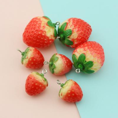 China Cute Fashion Cartoon Kawaii 3D Cute Fruit Diy Charms Simulation Strawberry Resin Pendants For Earring Key Chain for sale