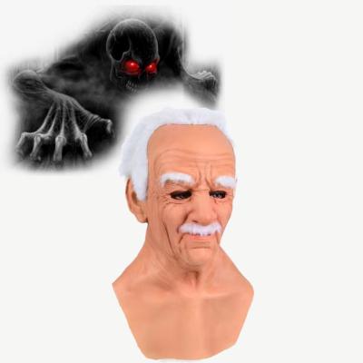 China Custom Made Realistic Old Man Realistic Creepy Horror White Hair Beard Halloween Party Halloween Latex Mask for sale