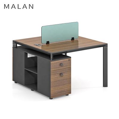 China Modern Metal Frame Laminate Computer Workstation High End Double Sided Modern Style 2 Person Office Desk With Drawers for sale