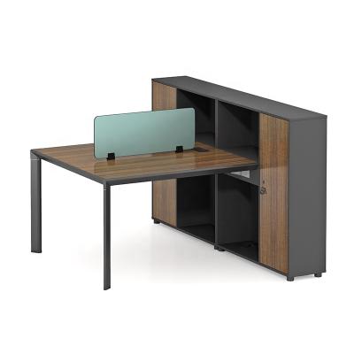 China Melamine Modern Modern Staff Furniture Office Modular 2 Person Office Workstation With High Drawers Cabinet for sale