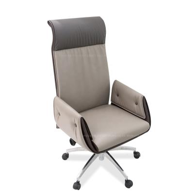 China (Height)Adjustable Fashion Office Chair Single Swivel Gray Leather Computer Desk Chair for sale