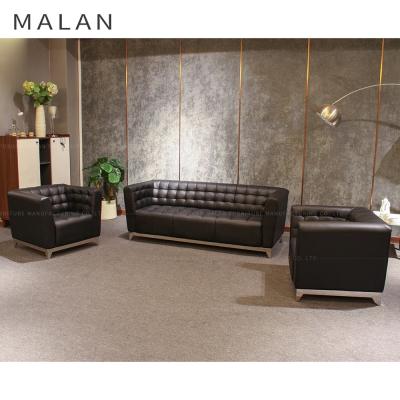 China Wholesale Detachable Simple Solid Black Leather Sectional Sofa Cover MALAN S034 Office Cutout Wooden Frame for sale