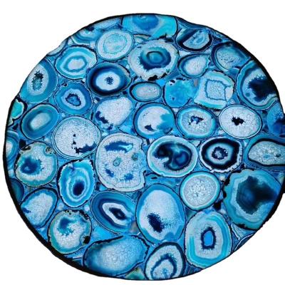 China Modern Natural Blue Agate Slabs Agate Coffee Table Top Gem Semi Gem Semi Precious Slab For Bedroom Wall Decoration for sale