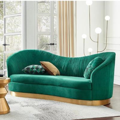 China Soft Bow Apartment Flannel Dark Green Fabric Three Seat Elegant Pleated Living Room Couch For Living Room for sale