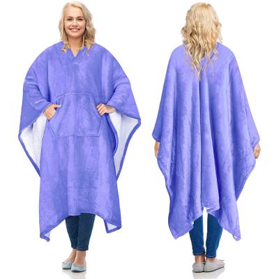 China Anti-pilling Fleece Wearable Covering Poncho For Adult Women Men Wrap Blanket for sale