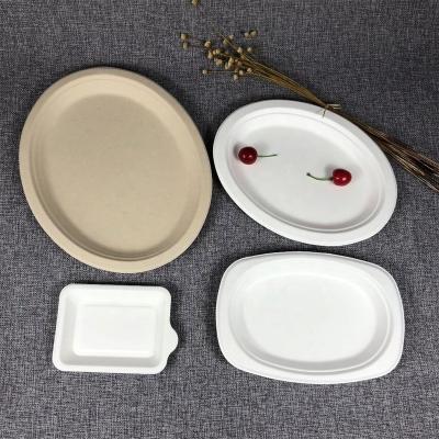 China Restaurant Hotel Serving Supplies Black Oval Disposable Biodegradable Dish Plate AM4 Wedding Party Compostable Appetizer Serving Disposable Plates for sale