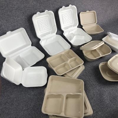 China FC3 Sugar Cane Paper Pulp Disposable Bagasse Molded Clamshell Disposable Lunch Caterer Takeout Food Bento Hamburger Box Packaging for sale