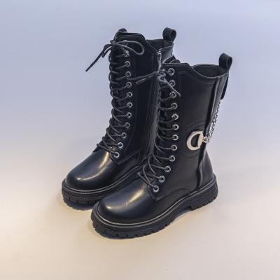 China 2022 New Autumn Black Long Tube Children's Martin Boots Two Girls' Shoes Anti-slippery Fashion And Winter High Boots Cotton Plush for sale