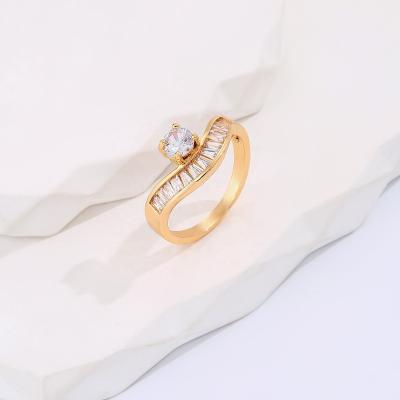 China CLASSIC Factory wholesales 14k gold plated wedding engagement rings design baguette zircon fashion fine jewelry rings for women for sale