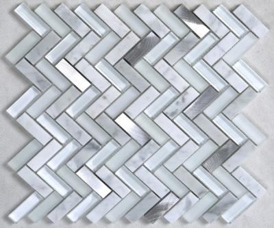 China America Style Mix White Herringbone Glass Marble And Aluminum Mosaic Tile For Wall Decoration for sale