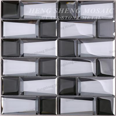 China Parquet HMB70 Newly Design Dark Color Mosaic Slab Kitchen Backsplash Bathroom Decorative Beveled Glass Wall for sale