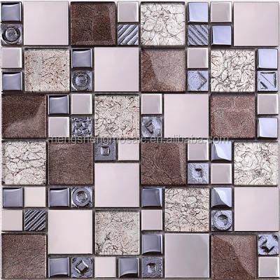 China Modern Brown Gold Foil Design Glitter Kitchen Backsplash Mosaic Tiles for sale