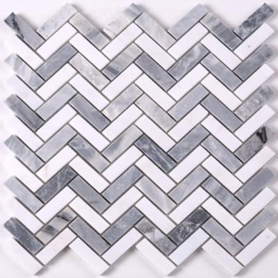 China Herringbone Modern White Marble Carrara Tile Herringbone Wall Kitchen Bathroom Mosaic for sale