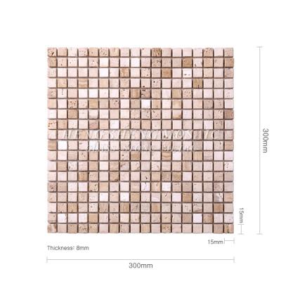 China Natural Small Square Cave Stone Wall Beige Mosaic Flooring Tile For Decoration for sale