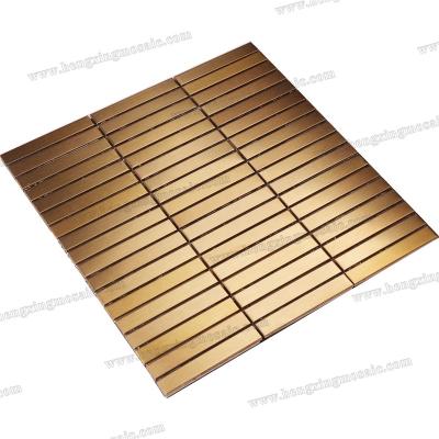 China Polish Gold Wall / Brushed Parquet Backsplash 304 Stainless Steel Metal Mosaic Slabs For Project for sale