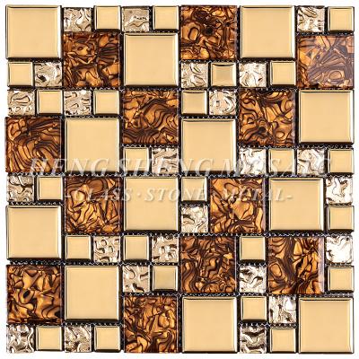 China New Design Modern Gold Foil Multiple Waterproof Pattern Glass And Stone Mosaic for sale