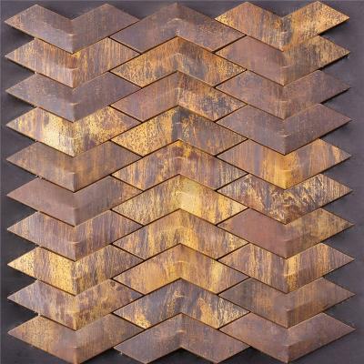 China Herribone bronze copper mosaic tile parquet fashion wall decorative metal for hotel commercial project for sale