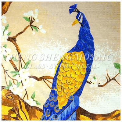 China Peacock Traditional Chinese Glass Design Custom OEM Mosaic Tile Pattern Wall Arts Decoration for sale