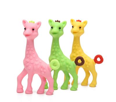 China Toy Wholesale BPA Safe Silicone Giraffe Teether Baby Teething Soft Dummy Soft Rubbery Sensory Toys Free Pacifier for sale