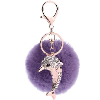 China Eco-friendly Plush Fur Ball Pompom Style 7cm Dolphin Key Chain for sale